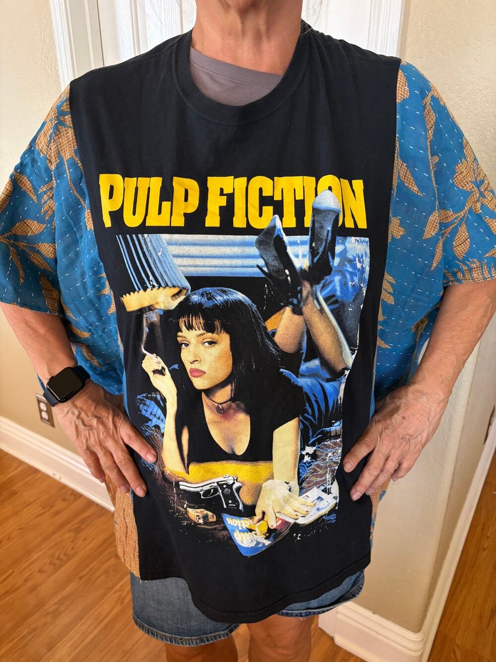 Pulp Fiction Upcycled Kantha Tunic Top Shirt OS Handmade Boho
